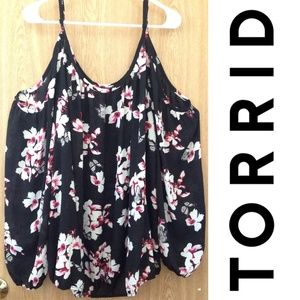 Torrid Black Cold Shoulder Fall Blouse Size 5